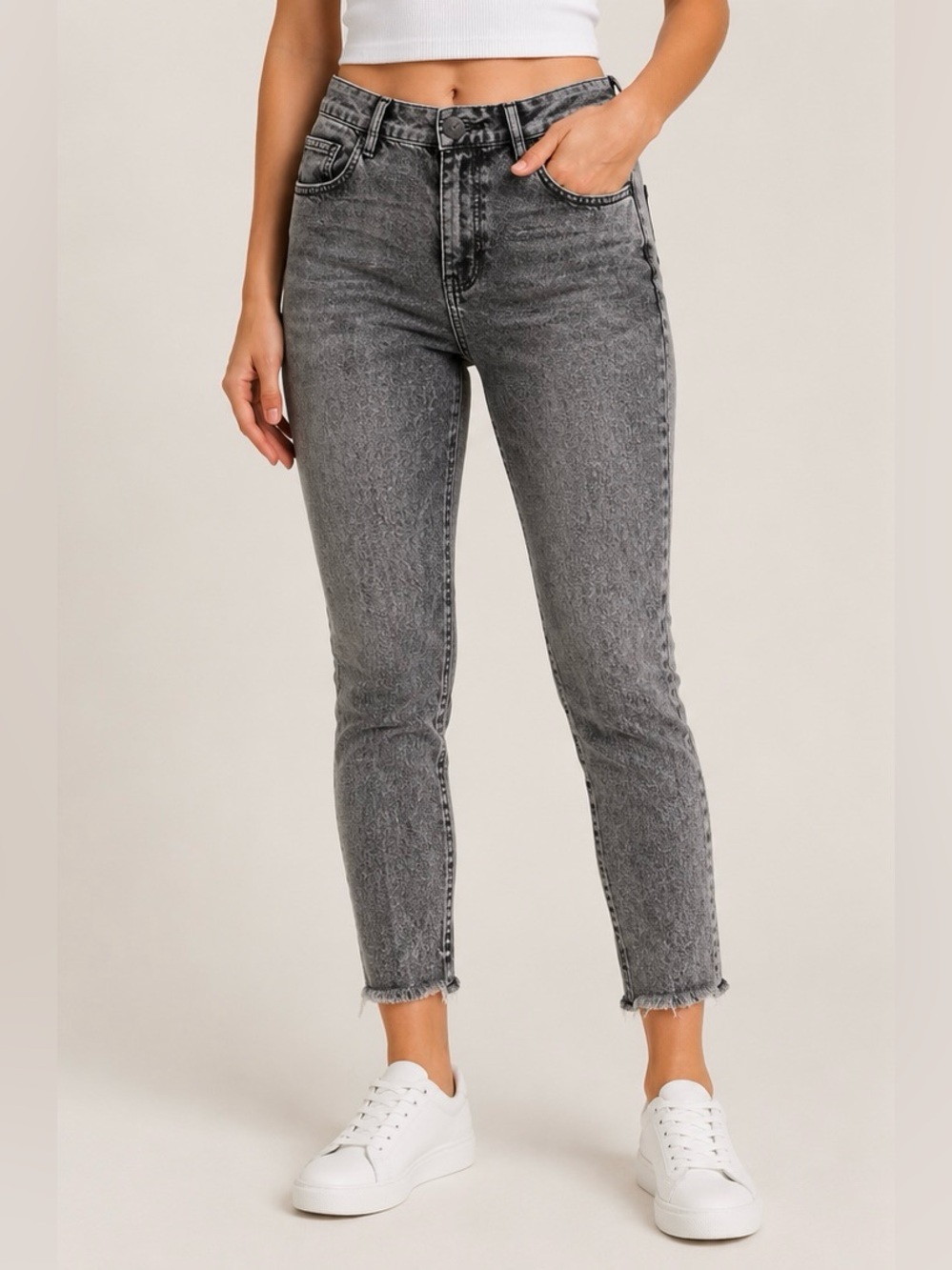 One Teaspoon Gray Acid Wash Slim Skinny Jeans Raw Hem Small